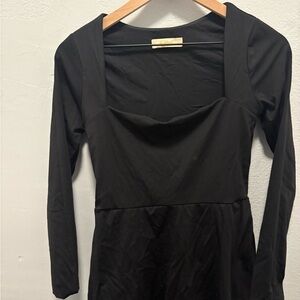 Black Long Sleeve Square Neck Dress - Athletic